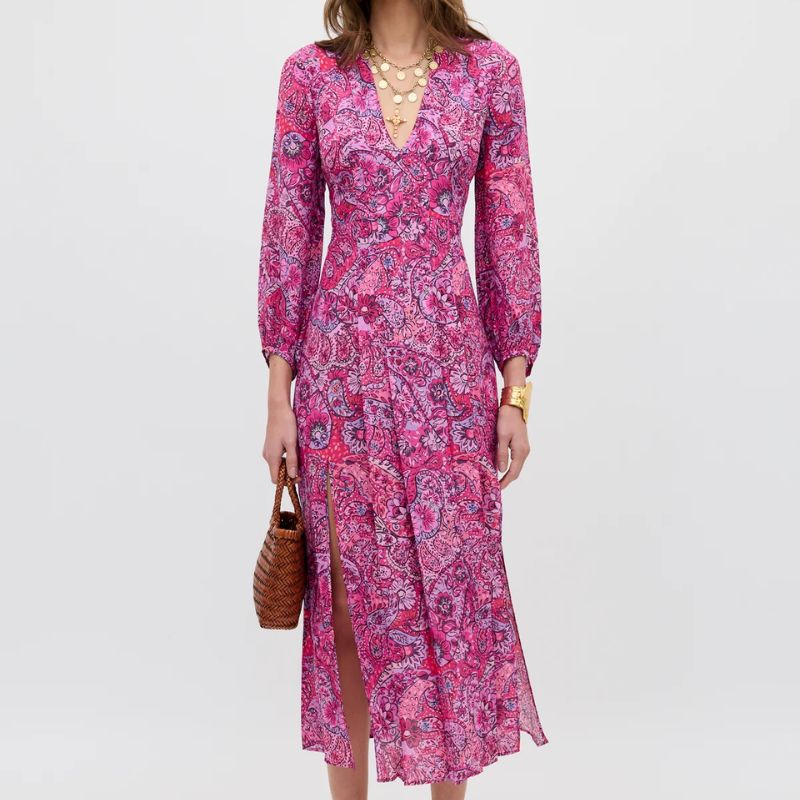 RIXO, long sleeve midi dress