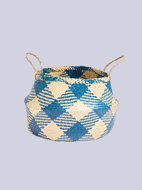 Blue Seagrass Dogtooth Storage Basket