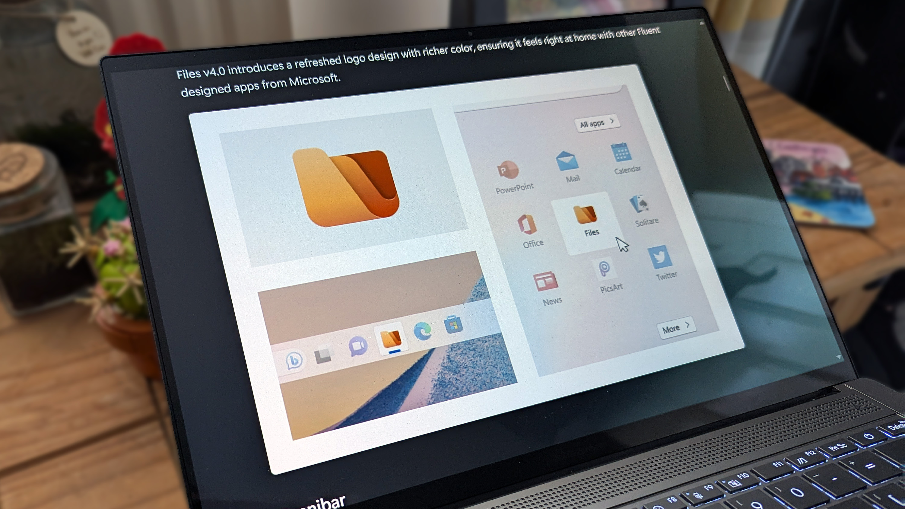 Files 4.0 app promotional images on an ASUS Zenbook laptop screen.