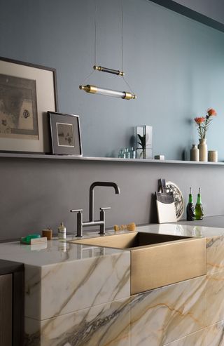 polished metal sink block