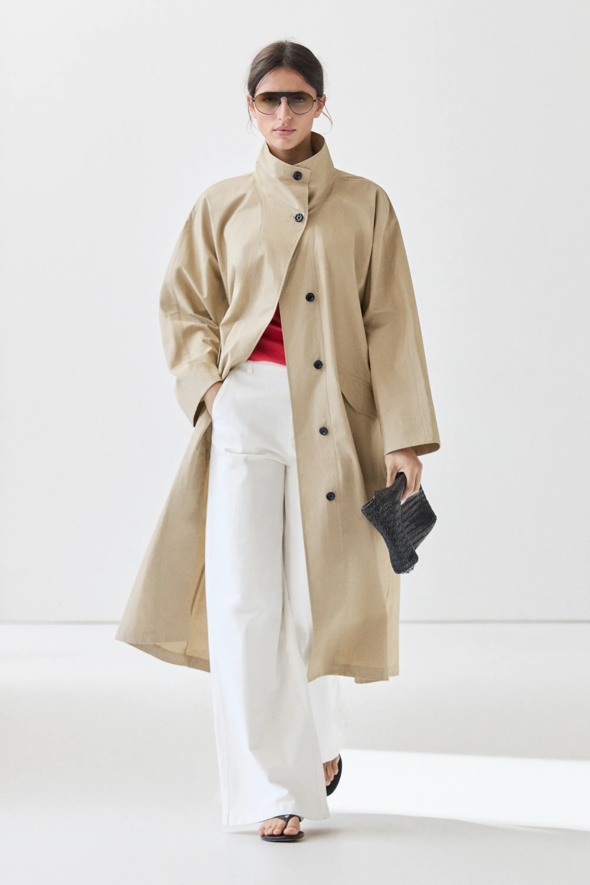 Massimo Dutti, 100% Cotton High-Neck Trench Coat