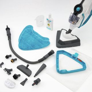 Vax Steam Fresh Combi S86-SF-C Steam Mop unboxed with all parts displayed on the floor