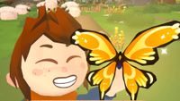 Character holding up a Golden Lady Butterfly in CatchMaker