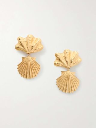 Shell Gold-Tone Clip Earrings