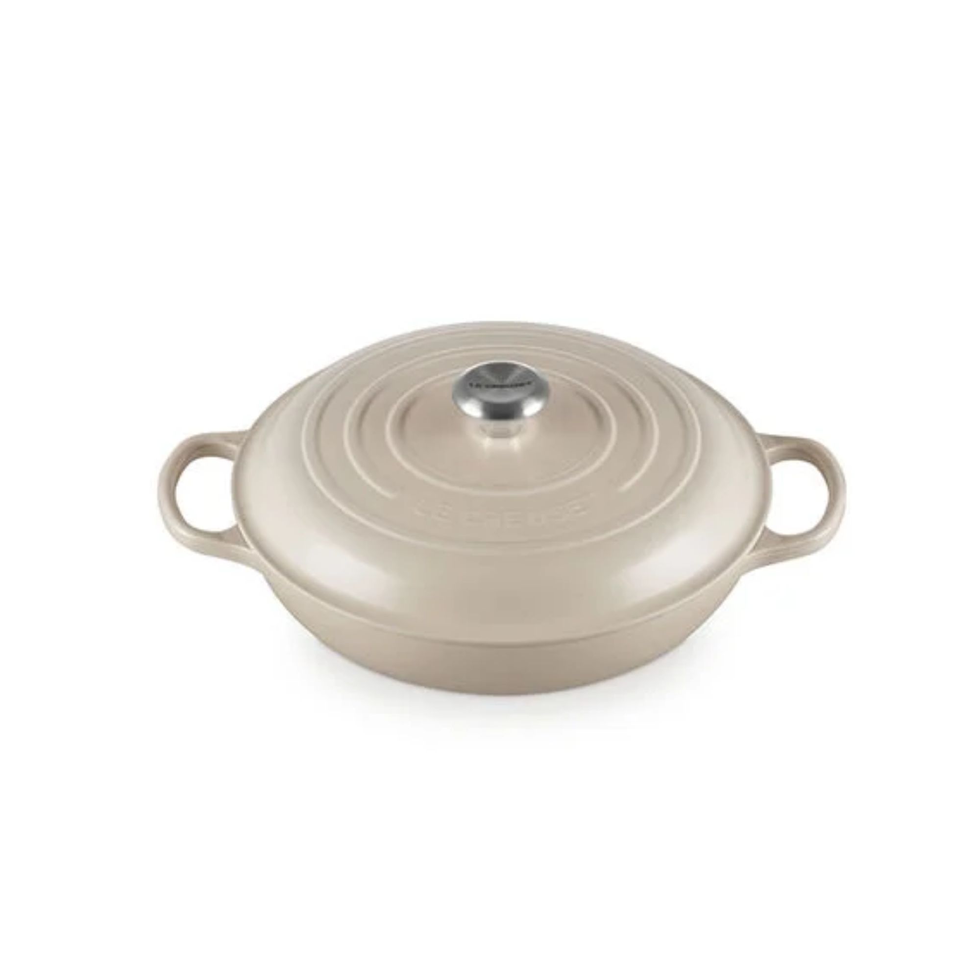A cream cast iron braiser