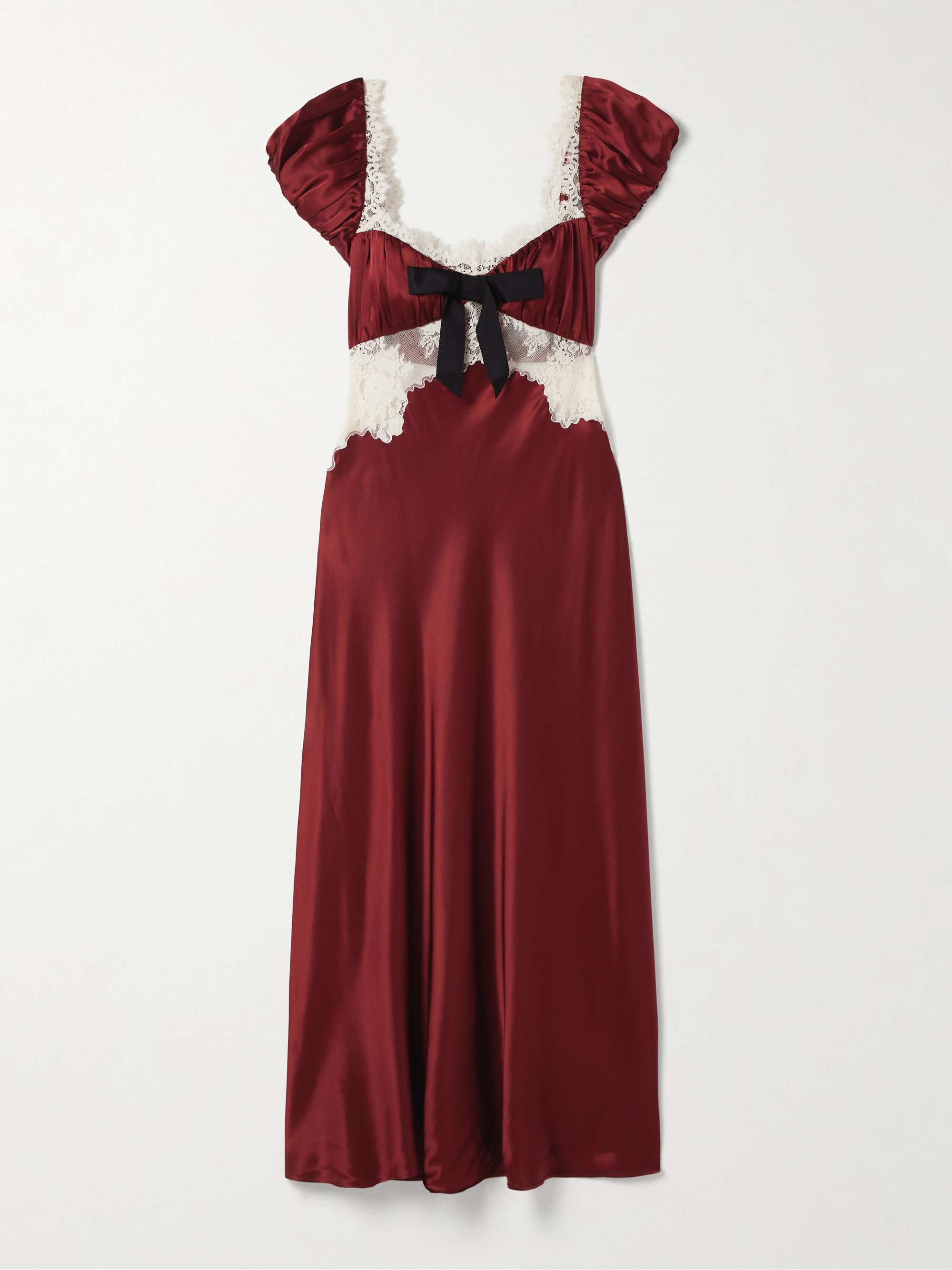 Veda Bow-Detailed Corded Lace-Trimmed Silk-Charmeuse Midi Dress