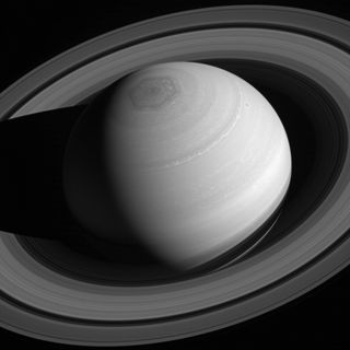 Saturn's north pole hexagon and vortex are brilliantly displayed in this photo taken in May.