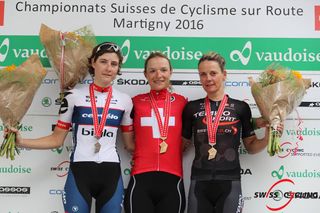 The 2016 Swiss women's road race title podium