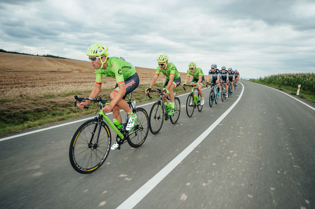 Cannondale-Drapac riding hard at the front of the race