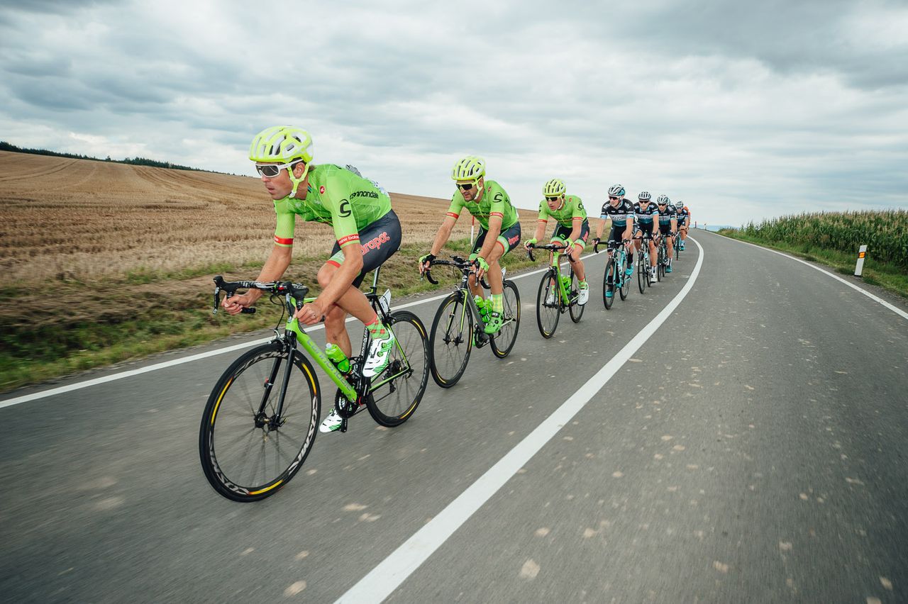 Cannondale-Drapac riding hard at the front of the race