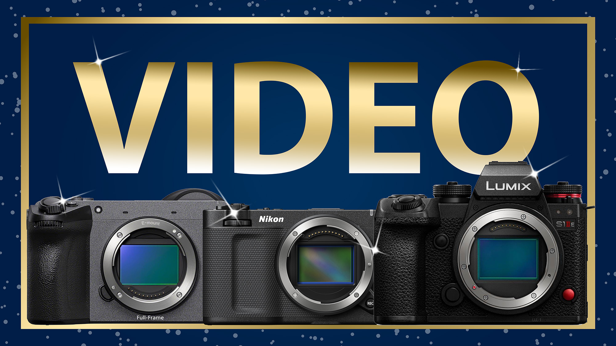 Gear of the year 2025 with gold writing and border and a blue background with cameras