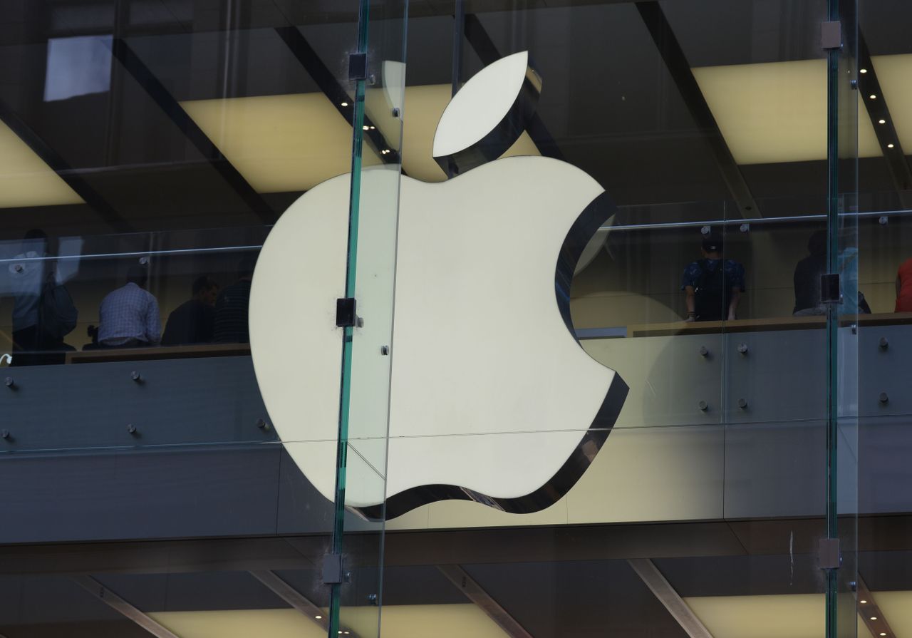 The Apple logo at a store in Sydney