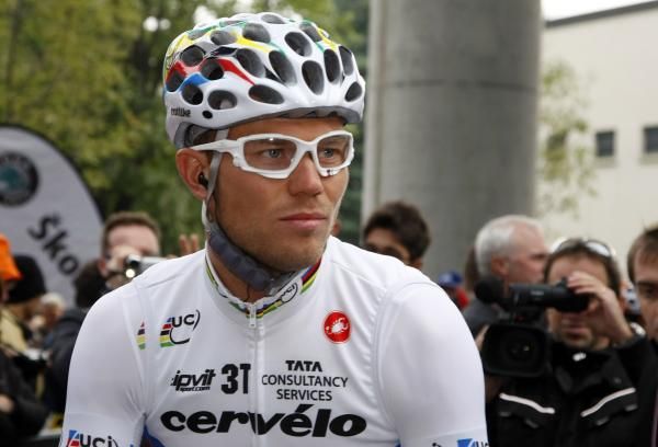 A contemplative Thor Hushovd (Cervelo) before the start.