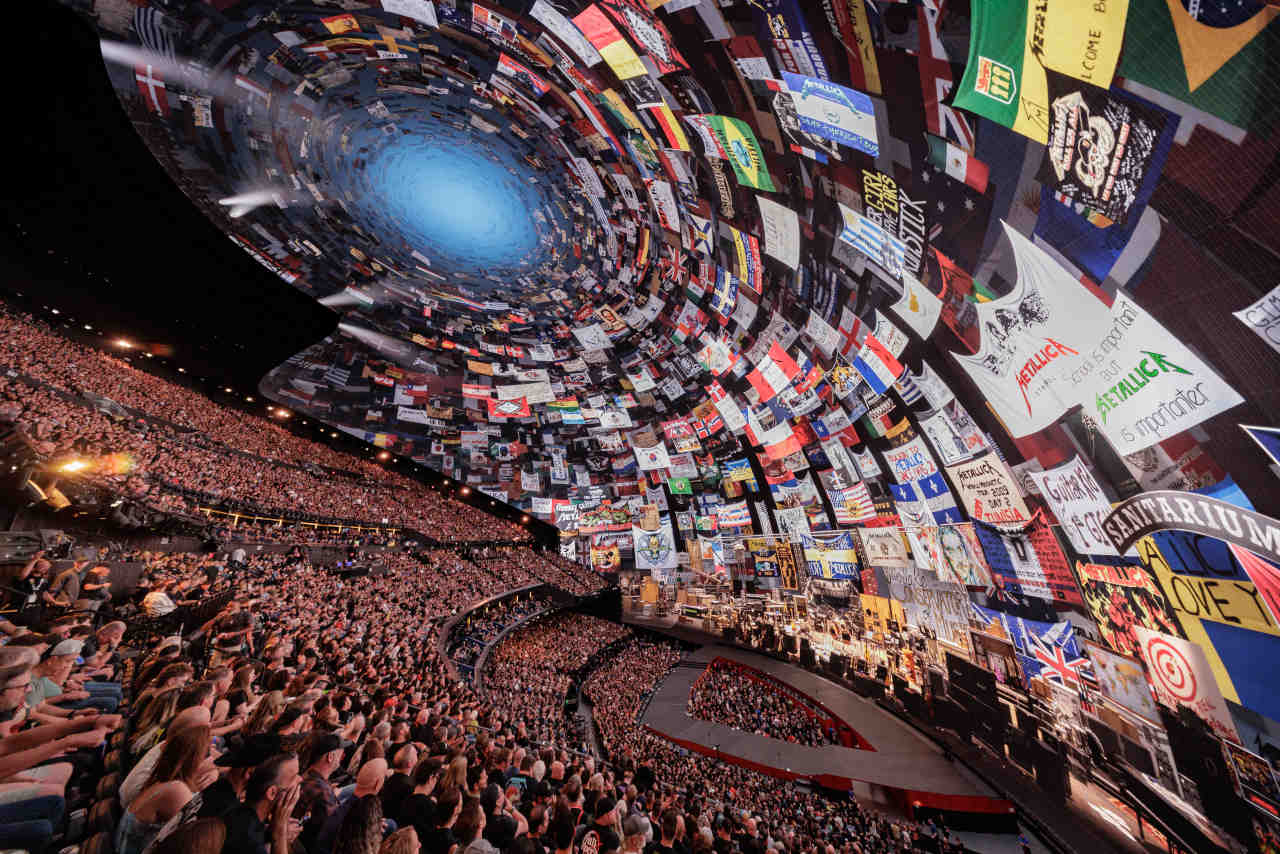 Metallica performing onstage at the Las Vegas Sphere