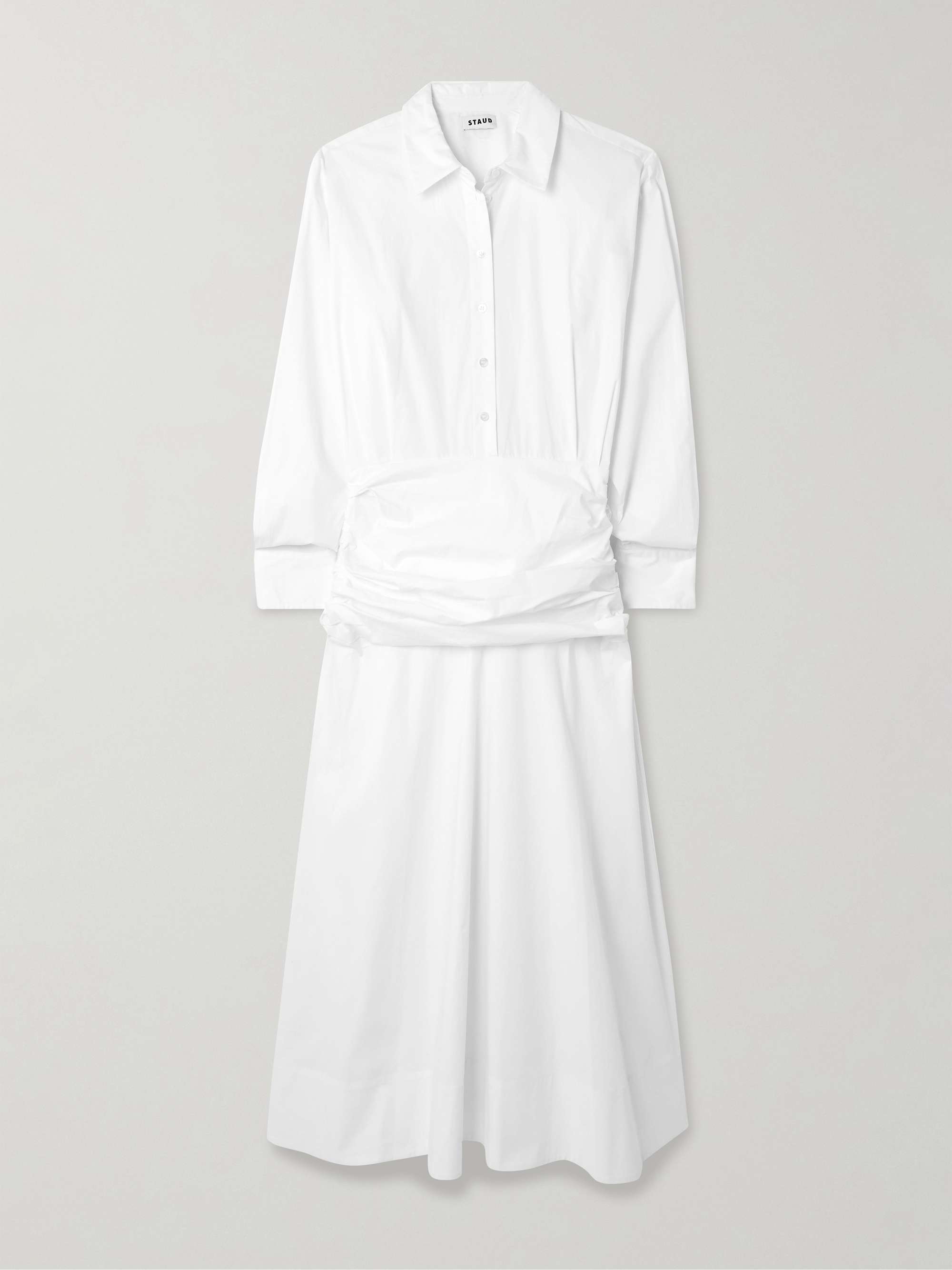 Indya Gathered Cotton-Blend Poplin Midi Shirt Dress