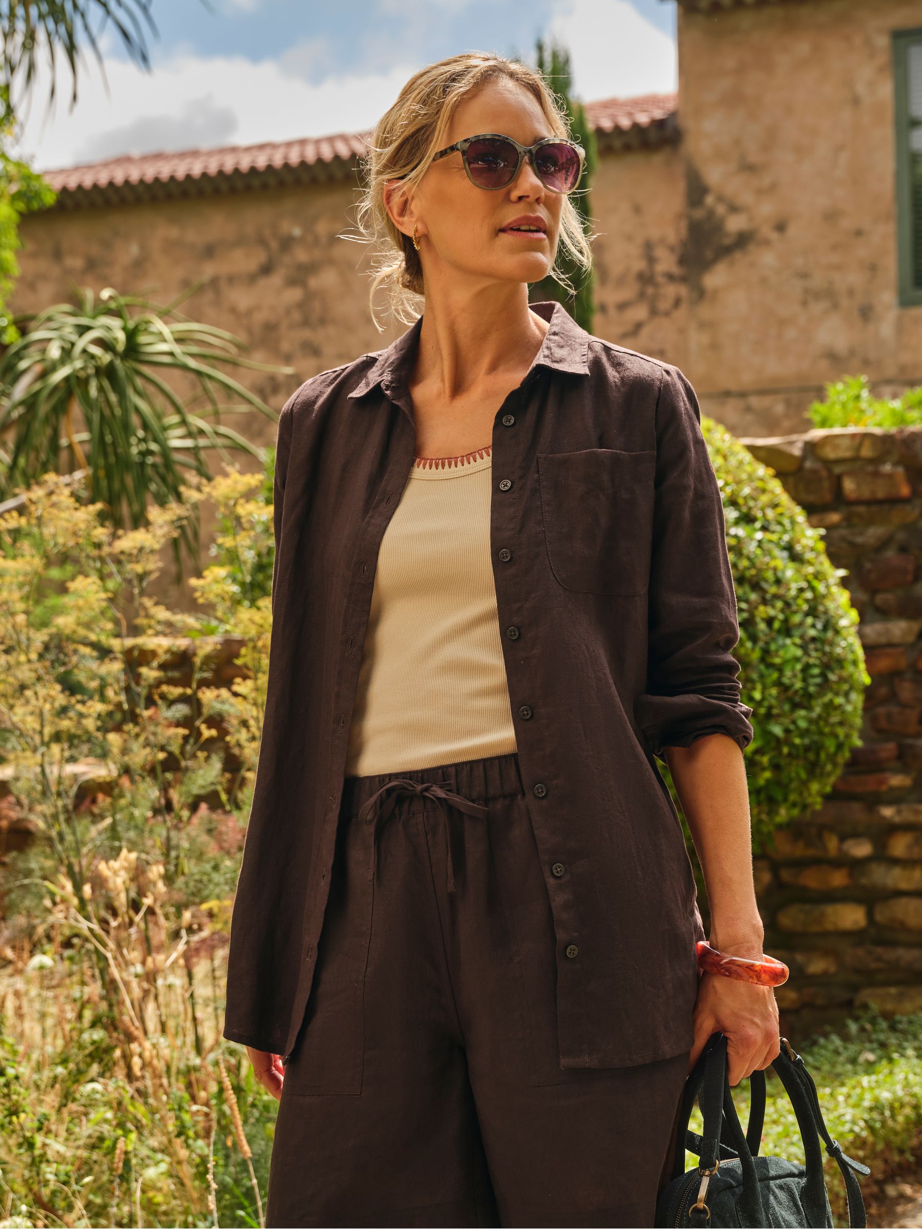 Olivia Chocolate Brown Regular Linen Shirt - Size 6 R