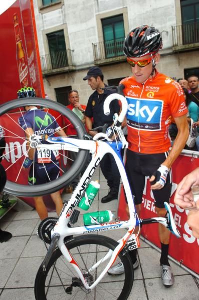 All eyes were on Bradley Wiggins (Sky) in the start village.