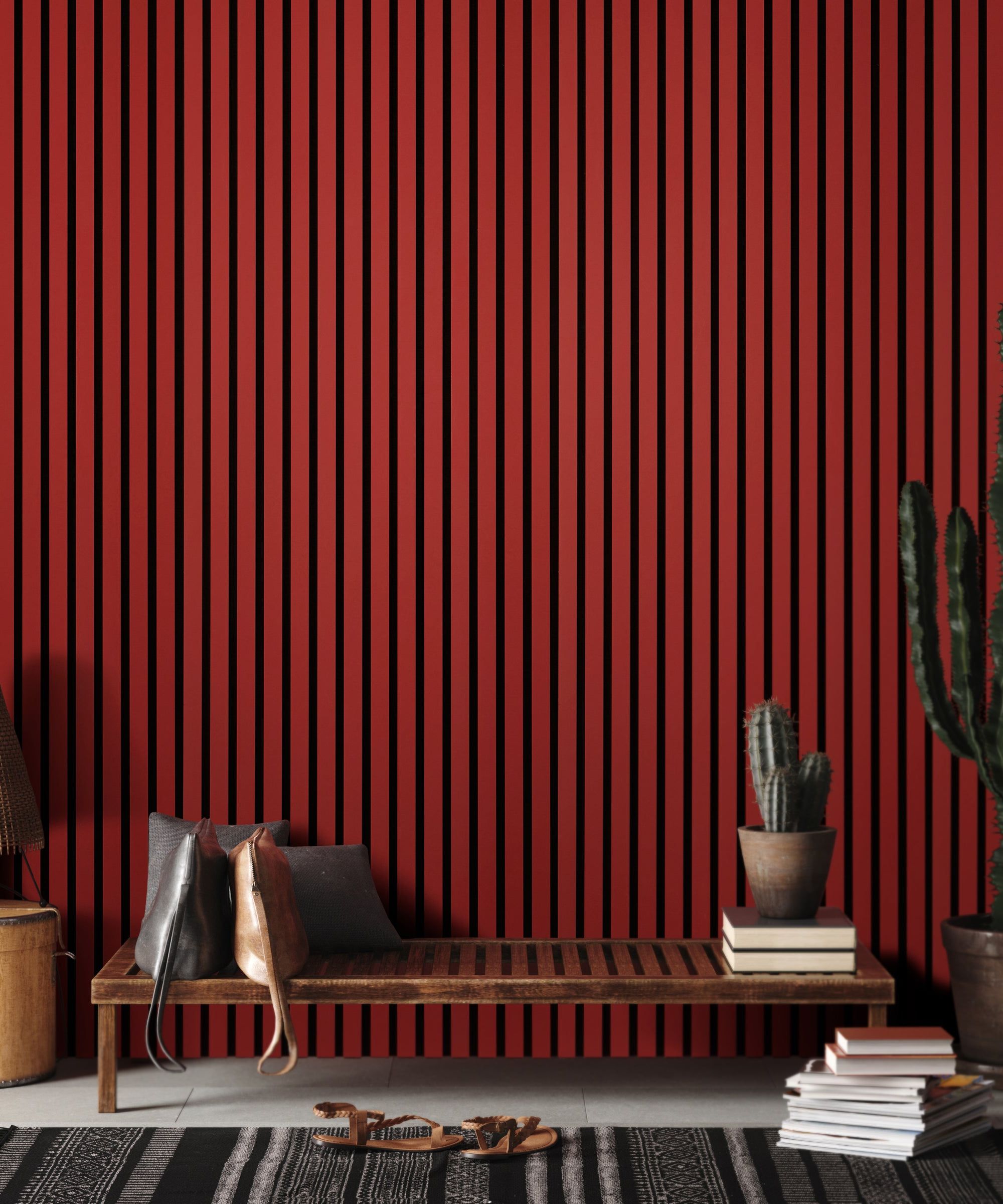 A red coloured panelled wall