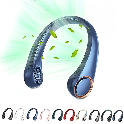 Portable Neck Fan, Hands Free Bladeless Fan, 360° Cooling Personal Fan,wearable Quiet Fan for Outdoor Indoor, Birthday Gifts for Men Women Mom Dad, 4000mah Battery Usb Rechargeable, 3-Speeds(blue)