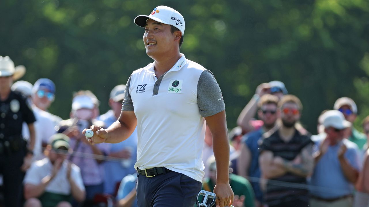 K.H. Lee celebrates after winning the 2022 AT&amp;T Byron Nelson at TPC Craig Ranch