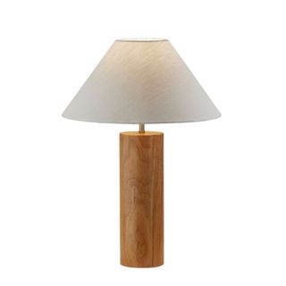 An oak base table lamp