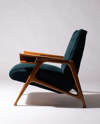 Augusto Romano walnut and green velvet chair