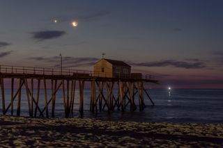 Moon and Venus Rising Over Atlantic Ocean at Belmar, New Jersey