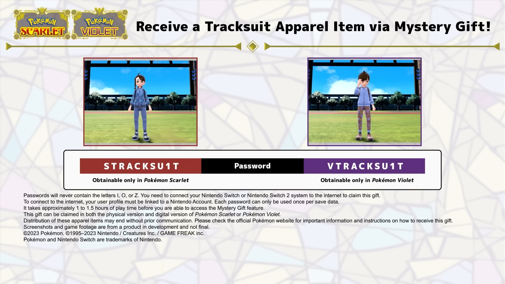 Pokemon Presents pokemon scarlet and violet tracksuit apparel codes