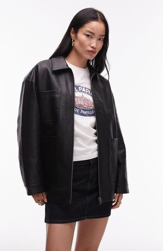 Retro Oversize Faux Leather Jacket