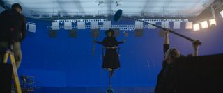 Making the VFX of Wicked; an actress on a crane against a blue screen and then the film VFX shot