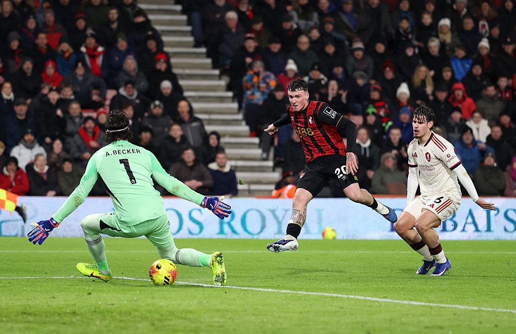 Alex Jimenez of AFC Bournemouth scores his team's second goal during the Premier League match between Bournemouth and Liverpool at Vitality Stadium on January 24, 2026 in Bournemouth, England.