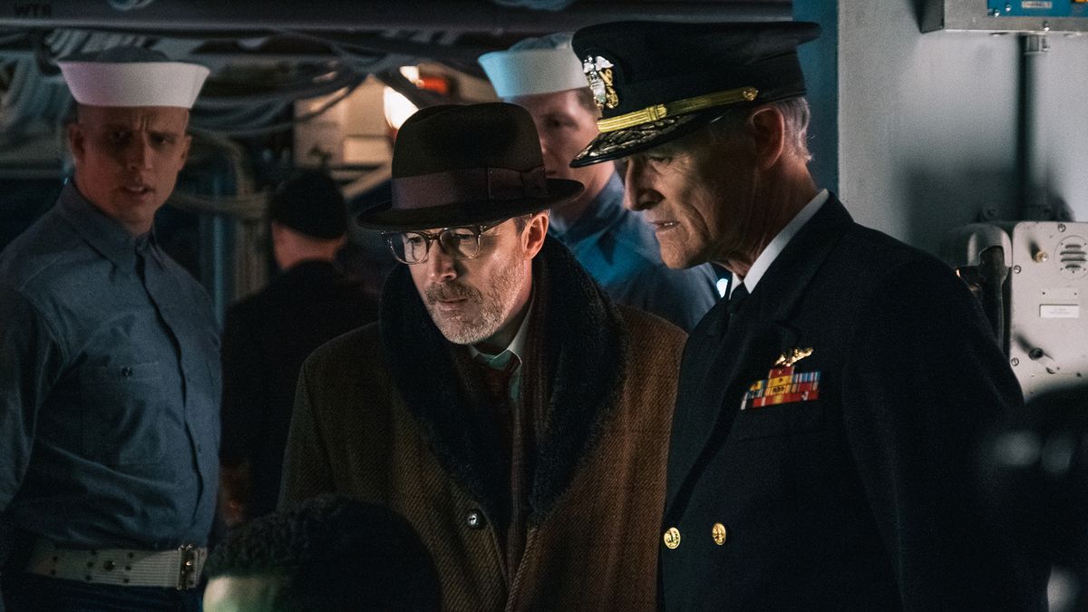 UFOlogist Dr. J. Allen Hynek (Aidan Gillen) ponders a UFO sighting during NATO war games, in the Season 2 finale of &quot;Project Blue Book.&quot;