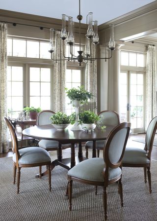 dining room with french doors and curtains