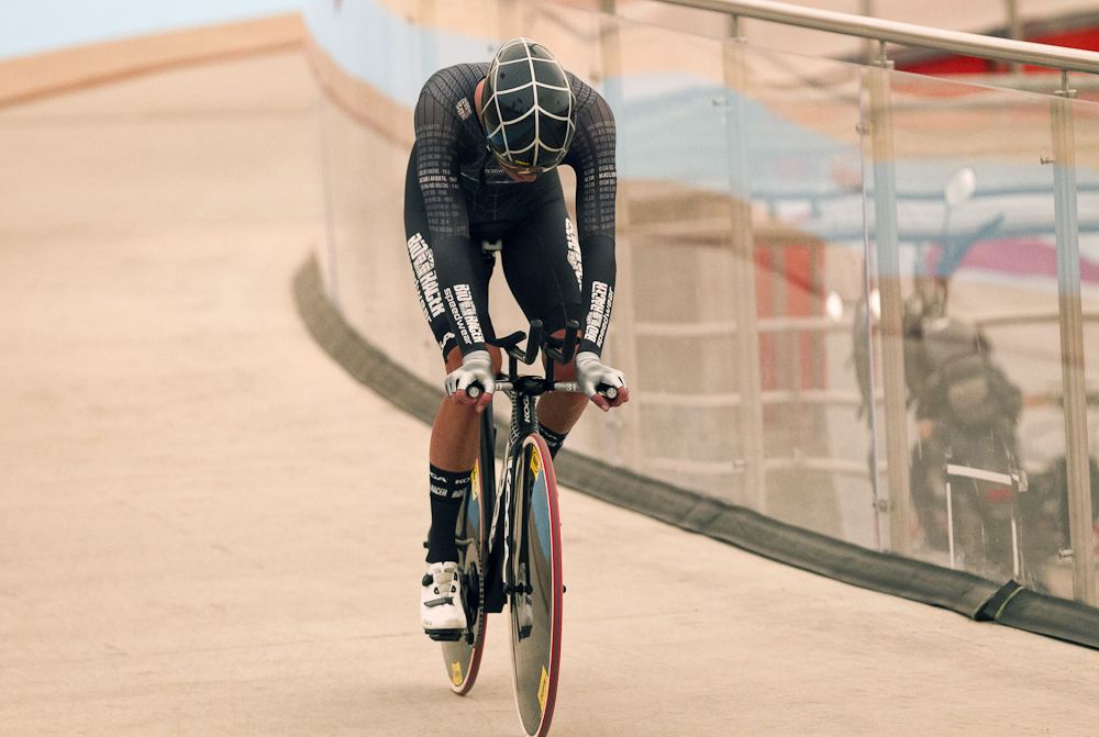 Dutch cyclist Thomas Dekker reacts at the end of the UCI world hour record attempt at the bicentennial velodrome in Aguascalientes.