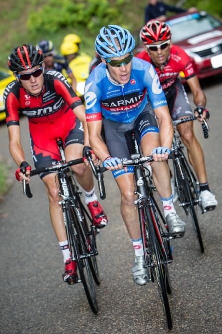 Tom Danielson (Garmin-Sharp) leads Tejay van Garderen (BMC) and Janier Acevedo (Jamis) on the way to Beaver Creek.