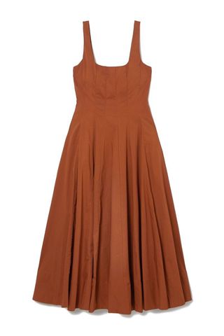 Pleated Cotton-Blend Poplin Maxi Dress