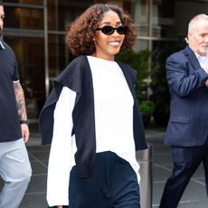 Photo of Ayo Edibiri in Paris wearing fall 2025 outfit.