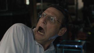 Ron screaming at Dog Owner jump scare in The Chair Company finale