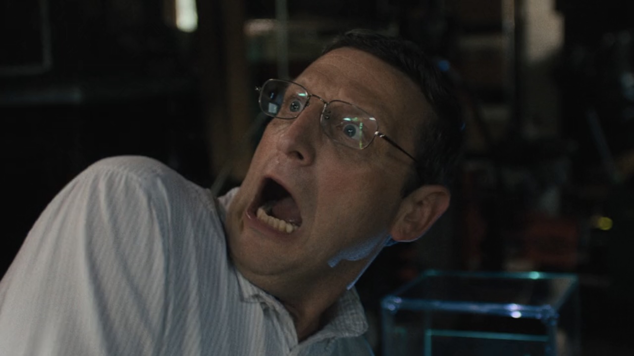 Ron screaming at Dog Owner jump scare in The Chair Company finale