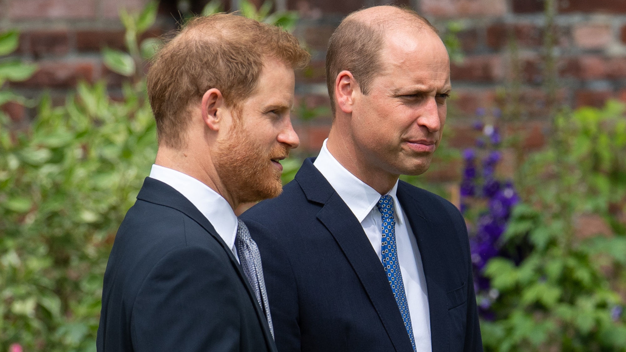Prince Harry and Prince William during the unveiling of a statue they commissioned of their mother Diana, Princess of Wales