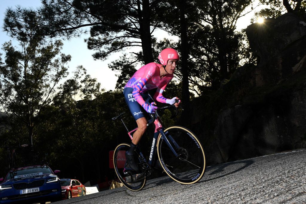 MIRADOR DE ZARO DUMBRA SPAIN NOVEMBER 03 Hugh Carthy of The United Kingdom and Team EF Pro Cycling during the 75th Tour of Spain 2020 Stage 13 a 337km Individual Time Trial stage from Muros to Mirador de zaro Dumbra 278m ITT lavuelta LaVuelta20 La Vuelta on November 03 2020 in Mirador de zaro Dumbra Spain Photo by David RamosGetty Images
