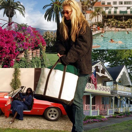 a collage of influencer and hotel imagery featuring the stylish weekend trips from NYC and L.A.