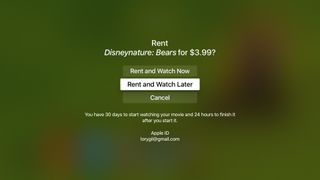 Confirming a rental on Apple TV