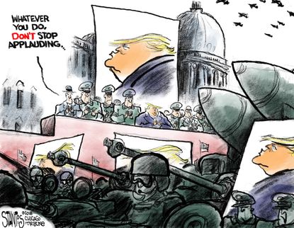 Political cartoon U.S. Trump military parade treason