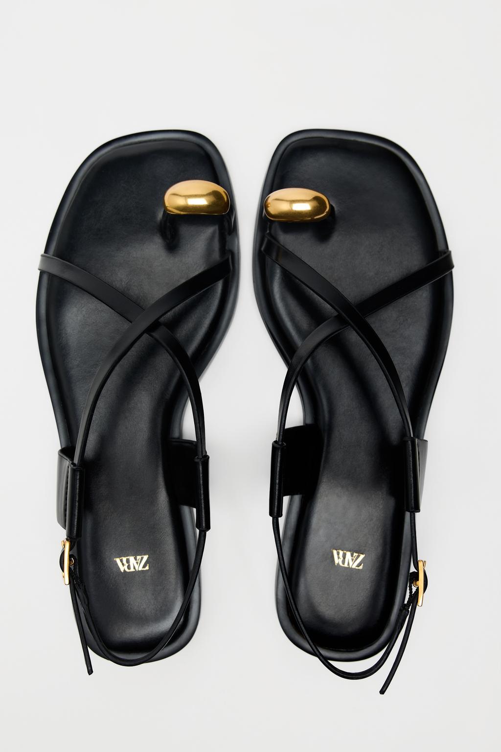 Flat Strap Sandals With Metal Adornment