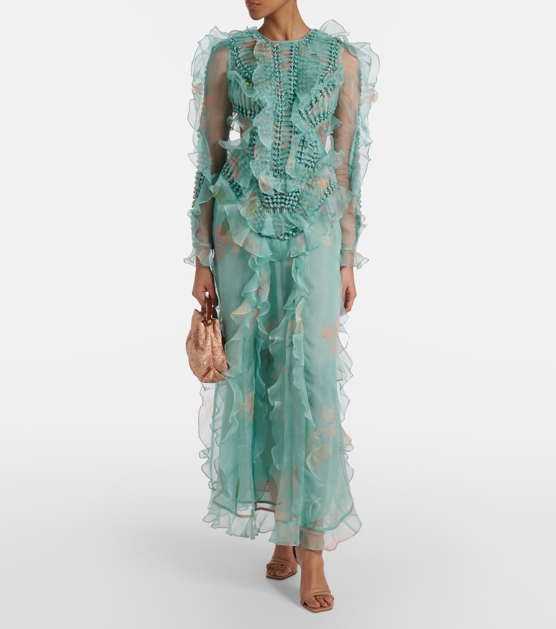 Illuminate Floral Ruffled Silk Organza Gown