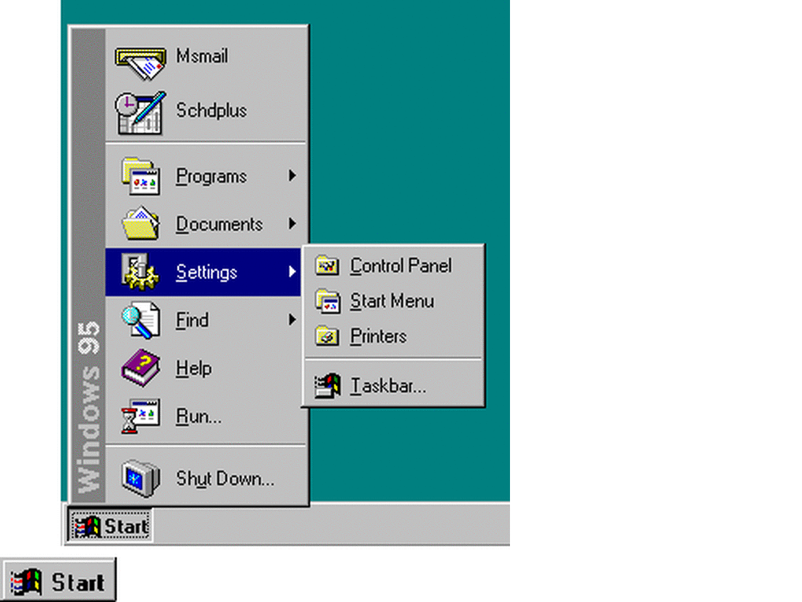 Start control panel. Панель пуск Windows 95. Меню пуск виндовс 95. Виндовс 98 пуск. Windows 95 меню пуск.