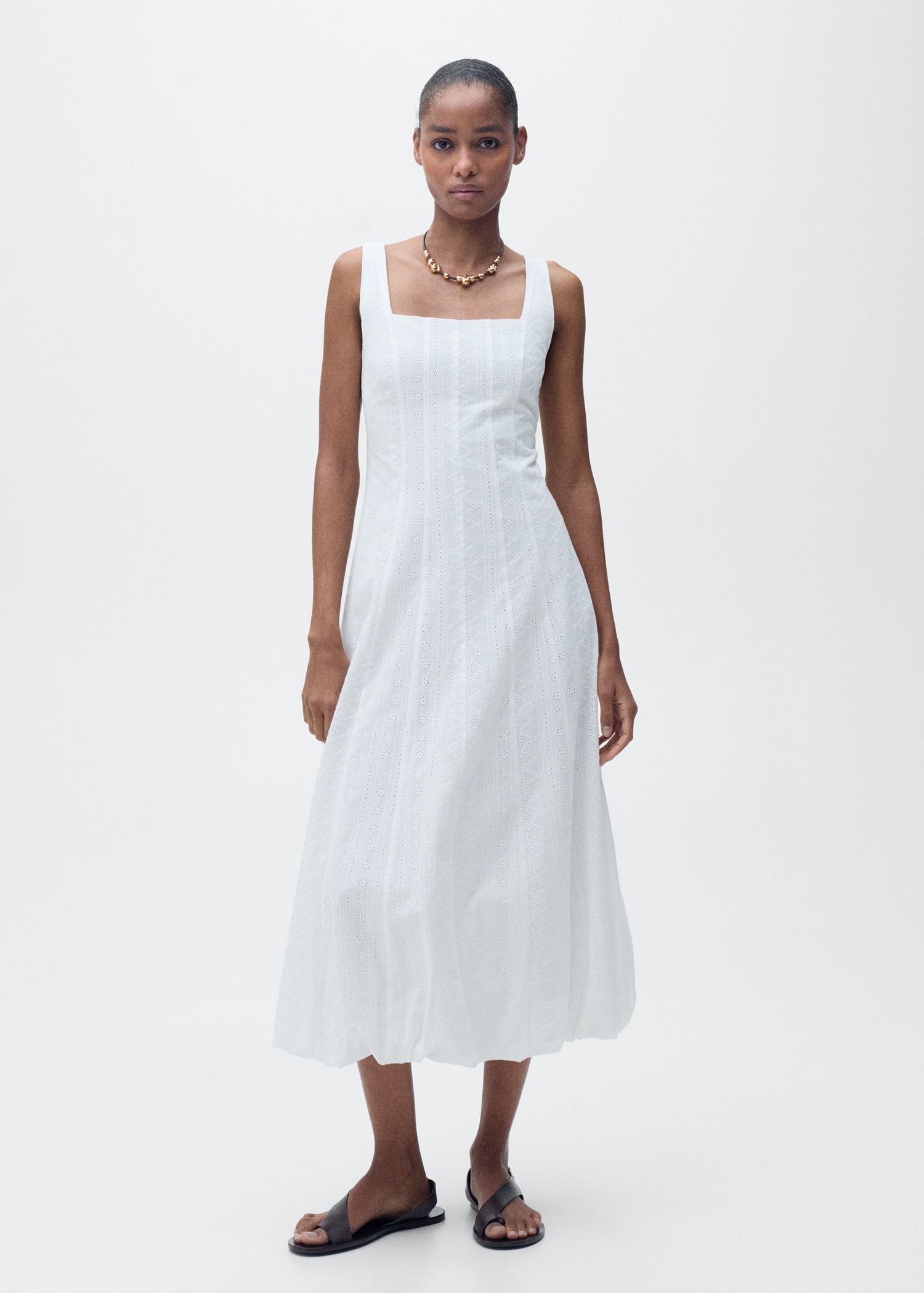 Embroidered Dress With Puffed Hem - Women | Mango Usa