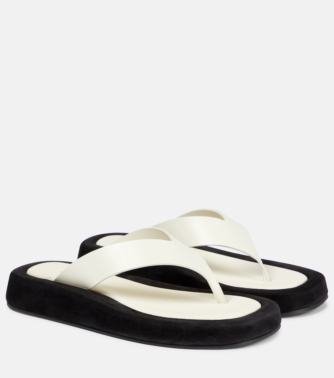 Ginza Leather and Suede Thong Sandals in White - the Row