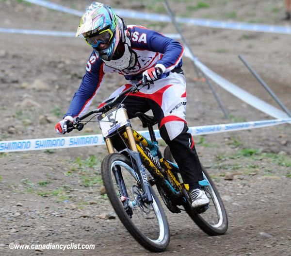 Aaron Gwin (United States) rides to fourth place.